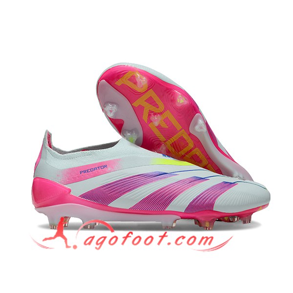 Adidas Chaussures de Foot PREDATOR ELITE LACELESS BOOTS FG Gris/Pourpre/Rose