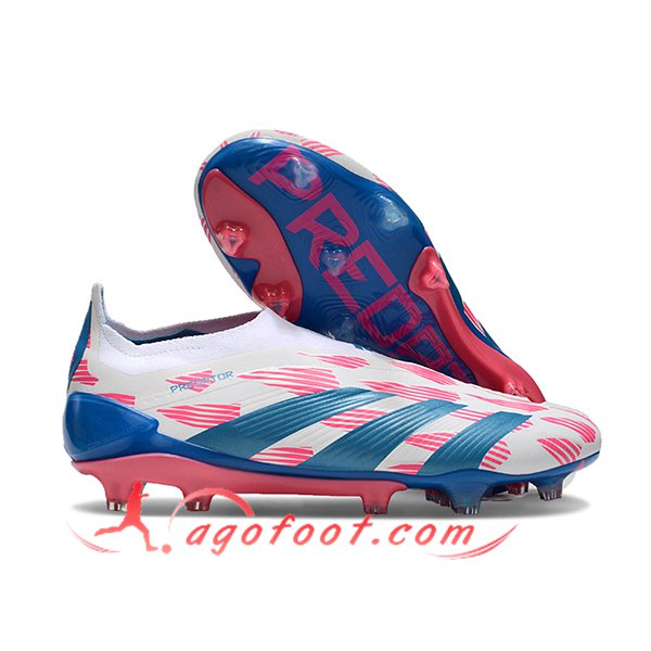 Adidas Chaussures de Foot PREDATOR ELITE LACELESS BOOTS FG Blanc/Bleu/Rose