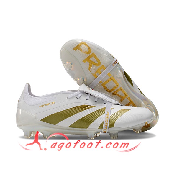 Adidas Chaussures de Foot Predator Elite Tongue FG Blanc/Jaune