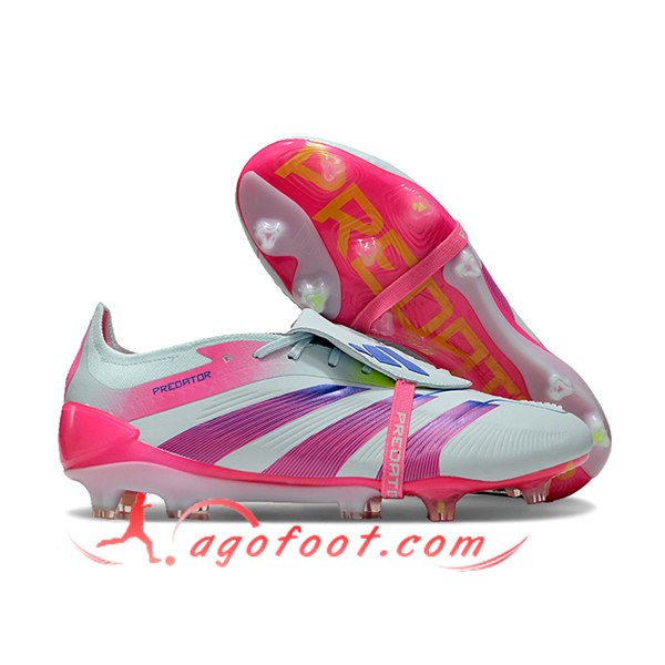 Adidas Chaussures de Foot Predator Elite Tongue FG Blanc/Rose -02