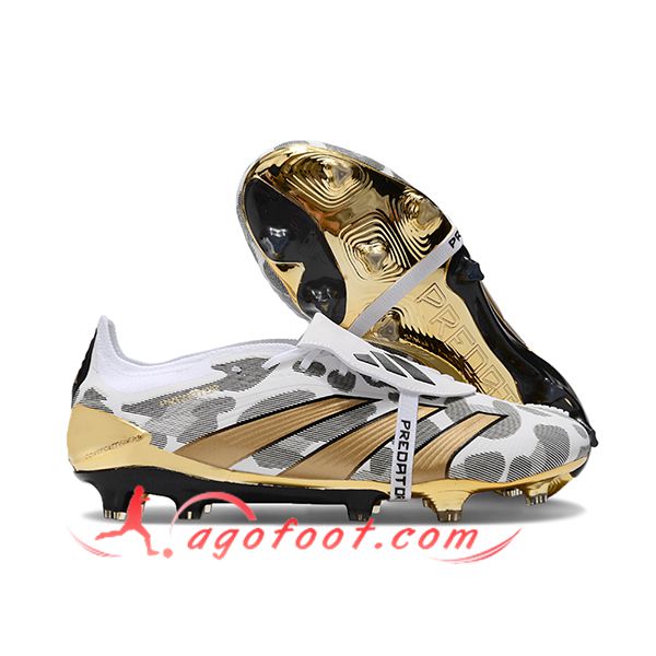 Adidas Chaussures de Foot Predator Elite Tongue FG Blanc/Gris/Jaune