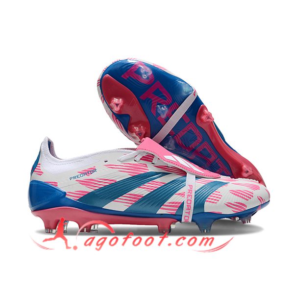 Adidas Chaussures de Foot Predator Elite Tongue FG Blanc/Rose/Bleu