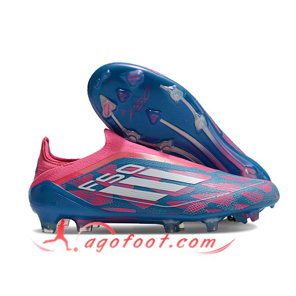 Adidas Chaussures de Foot F50 Elite Laceless FG Rose/Bleu/Blanc