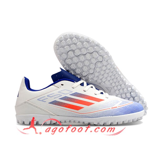Adidas Chaussures de Foot F50 CLUB TF Blanc/Bleu/Orange