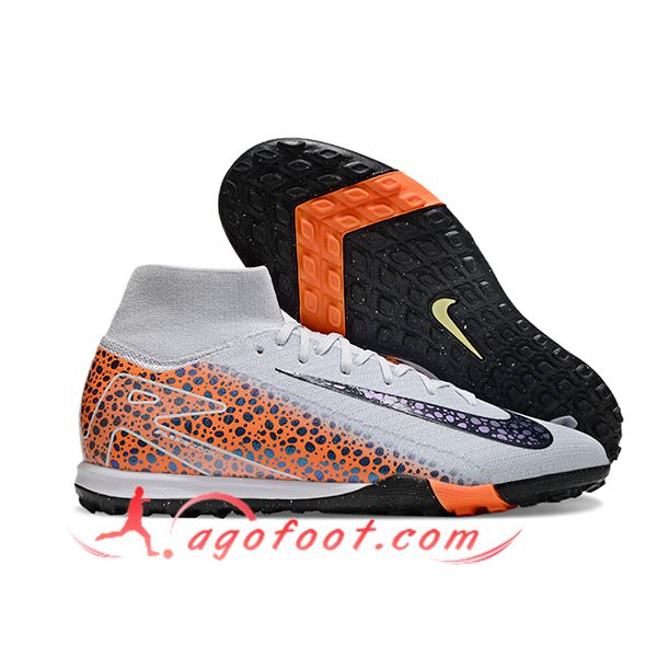 Nike Chaussures de Foot Air Zoom Mercurial Superfly X Elite TF Gris/Noir/Orange
