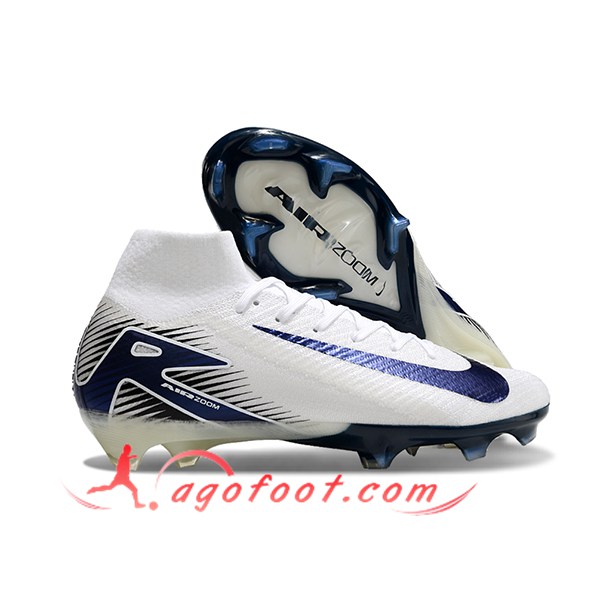 Nike Chaussures de Foot Air Zoom Mercurial Superfly IIX Elite FG Blanc/Noir/Bleu
