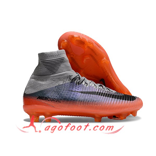 Nike Chaussures de Foot Zoom Superfly 5 Elite FG Pourpre/Gris/Orange