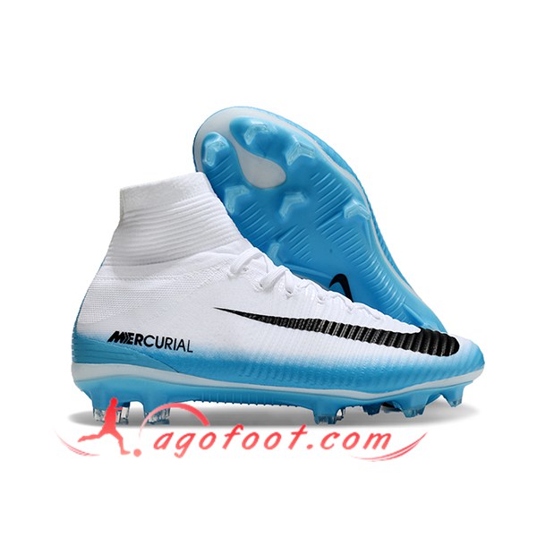 Nike Chaussures de Foot Zoom Superfly 5 Elite FG Blanc/Bleu/Noir