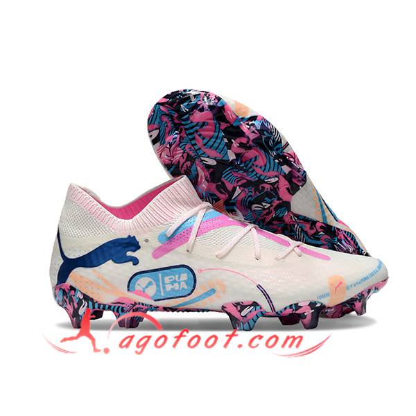 PUMA Chaussures de Foot FUTURE 7 ULTIMATE FG/AG Blanc/Rose/Bleu