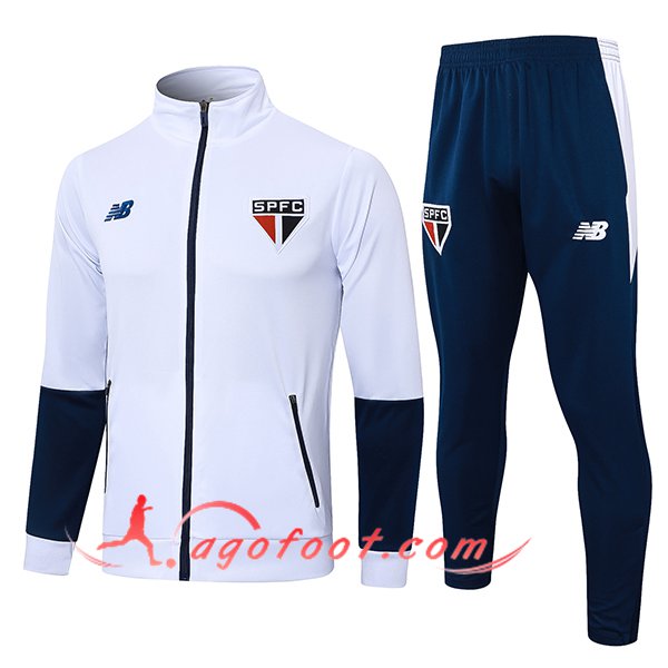 Ensemble Survetement de Foot Veste Foot Sao Paulo FC Blanc/Bleu 2024/2025