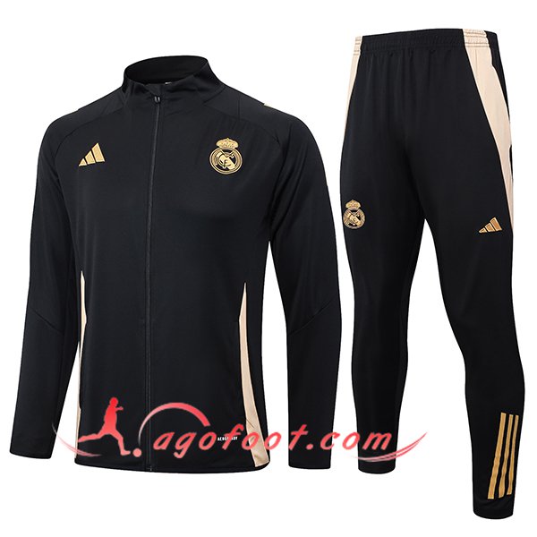 Ensemble Survetement de Foot Veste Foot Real Madrid Noir/Jaune 2024/2025 -02