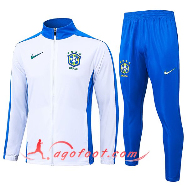 Ensemble Survetement de Foot Veste Foot Brésil Blanc/Bleu 2024/2025