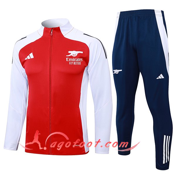 Ensemble Survetement de Foot Veste Foot Arsenal Blanc/Rouge 2024/2025