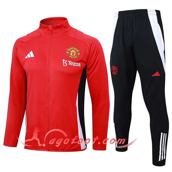 Ensemble Survetement de Foot Veste Foot Manchester United Rouge/Noir/Blanc 2024/2025
