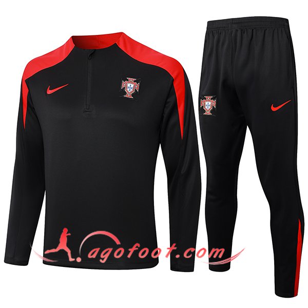 Ensemble Survetement de Foot Portugal Noir/Rouge 2024/2025 -02