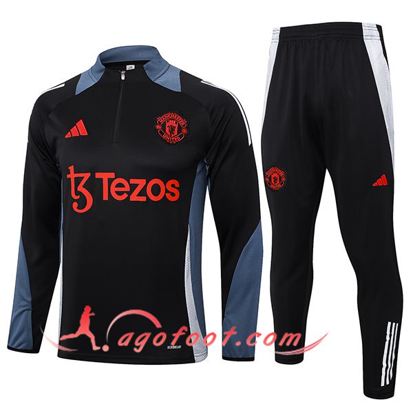 Ensemble Survetement de Foot Manchester United Noir/Gris 2024/2025 -02