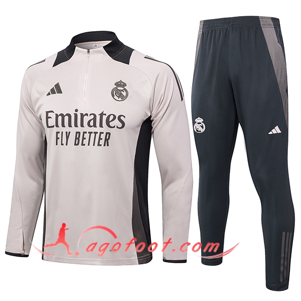 Ensemble Survetement de Foot Real Madrid Rose/Gris 2024/2025 -03