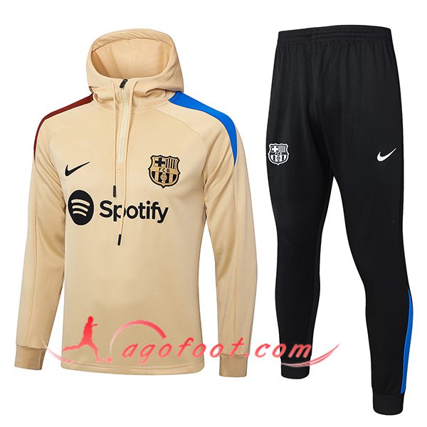 Ensemble Survetement Veste A Capuche Coupe-Vent FC Barcelone Jaune 2024/2025