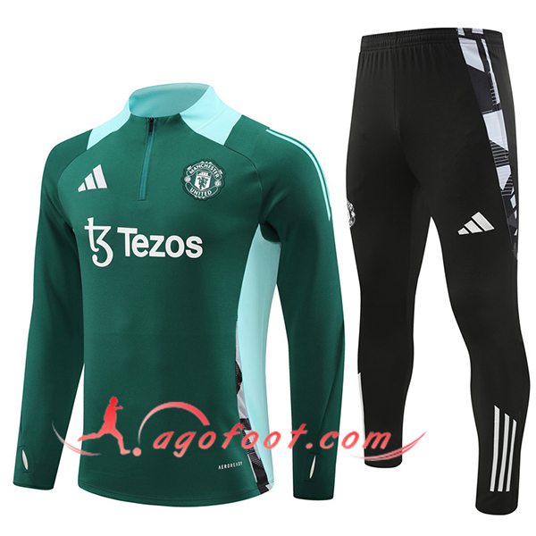 Ensemble Survetement de Foot Manchester United Vert/Bleu 2024/2025