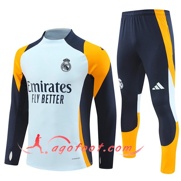 Ensemble Survetement de Foot Real Madrid Bleu/Orange 2024/2025