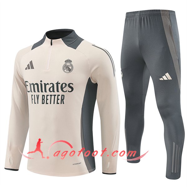 Ensemble Survetement de Foot Real Madrid Beige/Gris 2024/2025