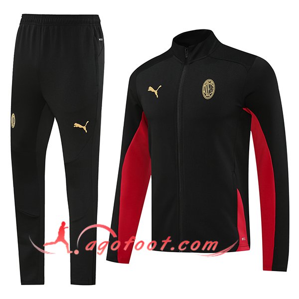 Ensemble Survetement de Foot Veste Foot Milan AC Noir/Rouge 2024/2025