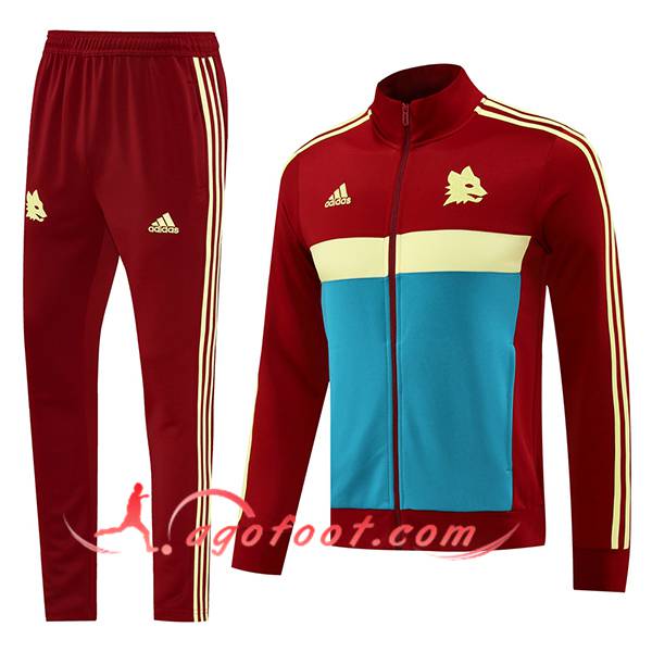 Ensemble Survetement de Foot Veste Foot AS Roma Rouge/Bleu/Jaune 2024/2025