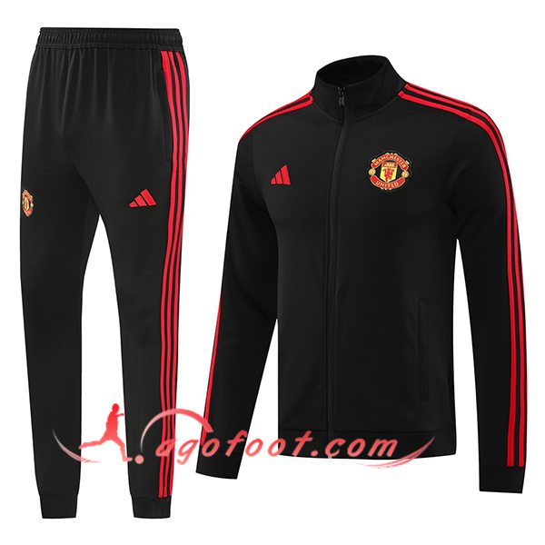 Ensemble Survetement de Foot Veste Foot Manchester United Noir/Rouge 2024/2025