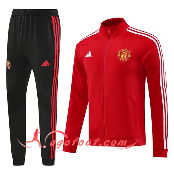 Ensemble Survetement de Foot Veste Foot Manchester United Rouge/Blanc 2024/2025