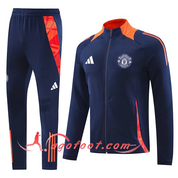 Ensemble Survetement de Foot Veste Foot Manchester United Bleu Royal 2024/2025