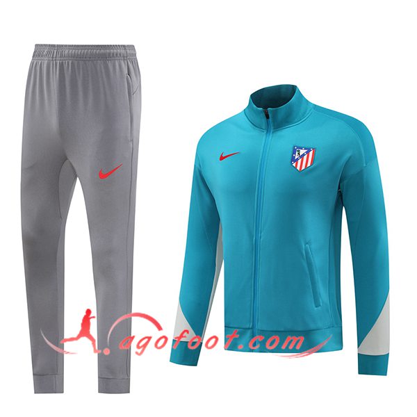 Ensemble Survetement de Foot Veste Foot Atletico Madrid Bleu/Gris 2024/2025