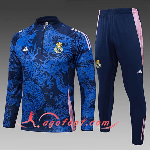 Ensemble Survetement de Foot Real Madrid Enfant Bleu/Rose 2024/2025