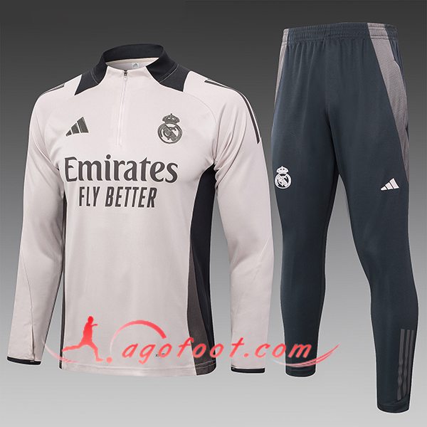 Ensemble Survetement de Foot Real Madrid Enfant Rose/Gris 2024/2025 -02