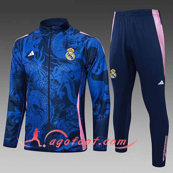 Ensemble Survetement de Foot Real Madrid Enfant Bleu/Rose 2024/2025 -02