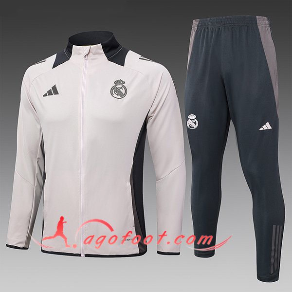 Ensemble Survetement de Foot Real Madrid Enfant Rose/Gris 2024/2025 -03