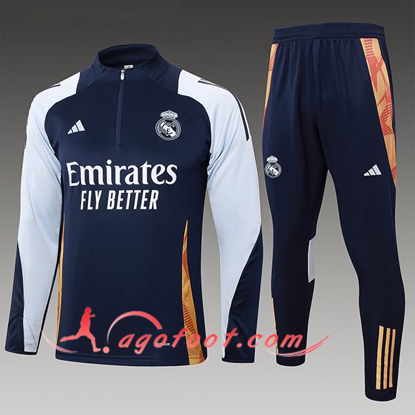 Ensemble Survetement de Foot Real Madrid Enfant Bleu/Orange 2024/2025