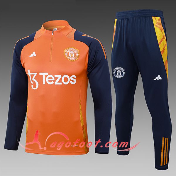 Ensemble Survetement de Foot Manchester United Enfant Orange/Pourpre 2024/2025