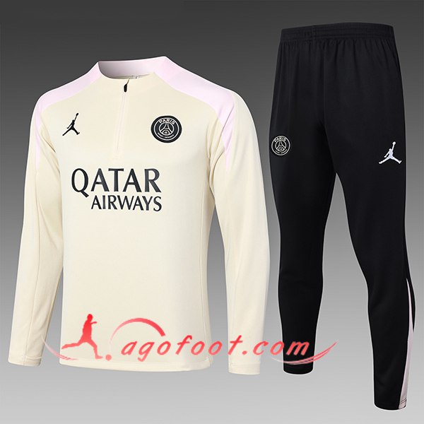 Ensemble Survetement de Foot PSG Enfant Beige/Rose 2024/2025