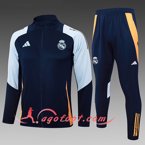 Ensemble Survetement de Foot Real Madrid Enfant Bleu/Orange 2024/2025 -02