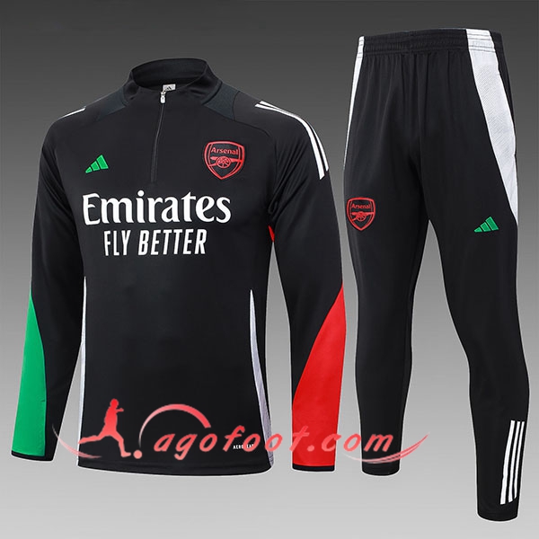 Ensemble Survetement de Foot Arsenal Enfant Noir/Vert/Rouge 2024/2025 -02