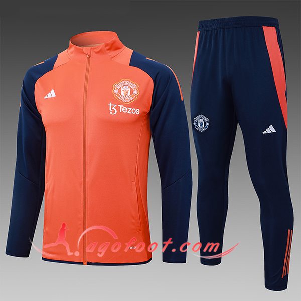 Ensemble Survetement de Foot Manchester United Enfant Orange/Bleu 2024/2025 -02