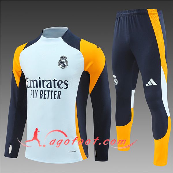 Ensemble Survetement de Foot Real Madrid Enfant Bleu/Orange 2024/2025 -03