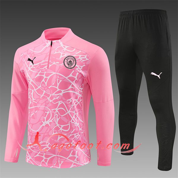Ensemble Survetement de Foot Manchester City Enfant Rose/Blanc 2024/2025