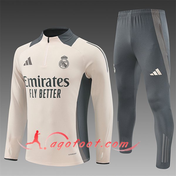 Ensemble Survetement de Foot Real Madrid Enfant Beige/Gris 2024/2025