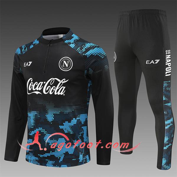 Ensemble Survetement de Foot SSC Naples Enfant Noir/Bleu 2024/2025