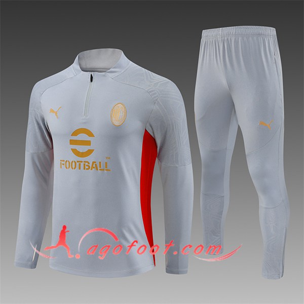 Ensemble Survetement de Foot Milan AC Enfant Gris/Rouge 2024/2025