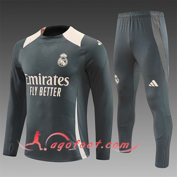 Ensemble Survetement de Foot Real Madrid Enfant Gris/Beige 2024/2025 -02