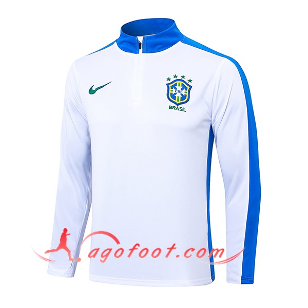 Sweatshirt Training Brésil Blanc/Bleu 2024/2025