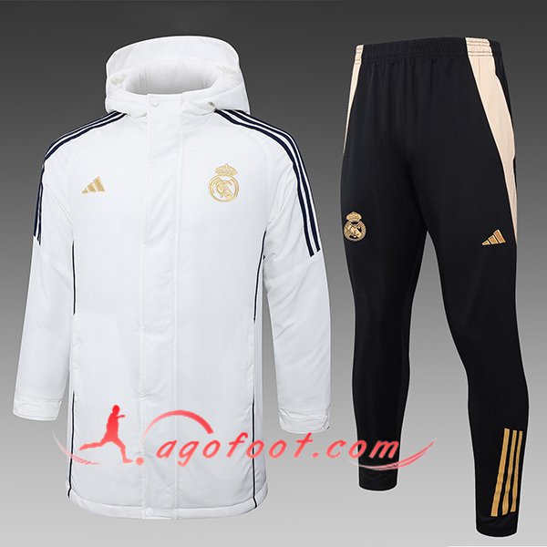 Ensemble Doudoune A Capuche Real Madrid Blanc/Noir/Jaune 2024/2025