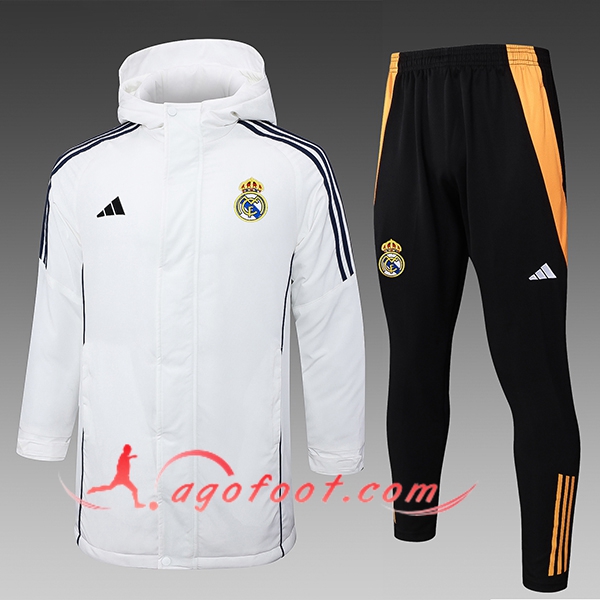 Ensemble Doudoune A Capuche Real Madrid Blanc/Noir/Orange 2024/2025